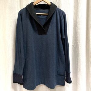 Soft Surroundings Pullover Tunic Top Blue Shawl Collar Knit Cuffs